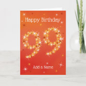 99e verjaardag - 99 in sterren - rood - 99-jarige kaart (Voorkant)