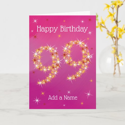 99e verjaardag - 99 in sterren - Roze - 99-jarige  Kaart (Gele Bloem)