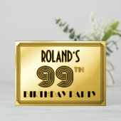 99e verjaardag — Art Deco Style "99" en naam Folie Uitnodiging (Staand Voorkant)
