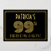 99e verjaardag — Art Deco Style "99" + Naam Folie Uitnodiging (Voorkant)