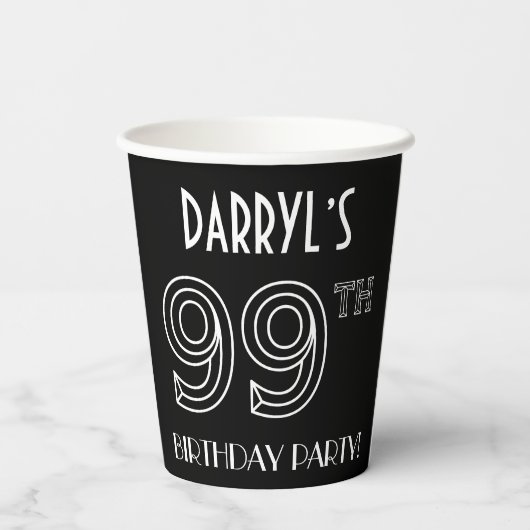 99e verjaardag: Art Deco Style + aangepaste naam Papieren Bekers (Achterkant)