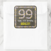 99e verjaardag: Bloemennummer, Faux Wood Look, Naa Vierkante Sticker (Tas)