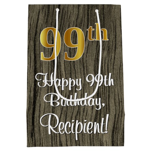 99e verjaardag: Elegant Faux Gold Kijk #, Faux Woo Medium Cadeauzakje (Achterkant)