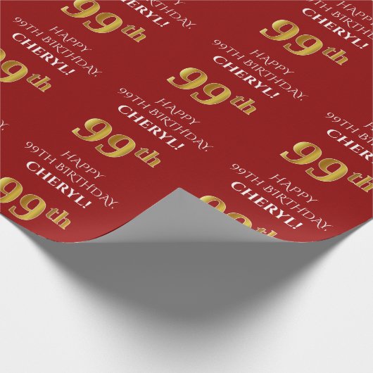 99e verjaardag: Elegant, rood, Faux Gold look Cadeaupapier (Hoek)