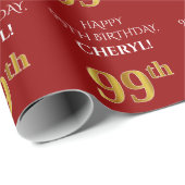 99e verjaardag: Elegant, rood, Faux Gold look Cadeaupapier (Rol Hoek)