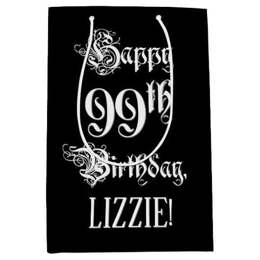 99e verjaardag: Fancy, elegant script + aangepaste Medium Cadeauzakje (Voorkant)