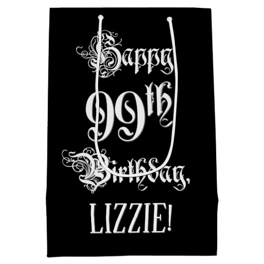 99e verjaardag: Fancy, elegant script + aangepaste Medium Cadeauzakje (Achterkant)