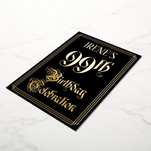 99e verjaardag — Fancy script en aangepaste naam Folie Uitnodiging (Gedraaid)