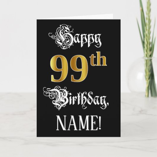 99e verjaardag — Fancy script; Faux Gold Kijk; naa Kaart (Voorkant)