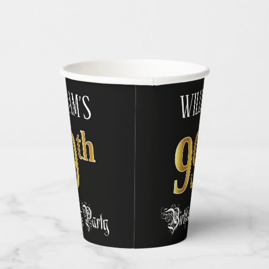 99e verjaardag — Fancy script, Faux Gold look Papieren Bekers (Rechts)