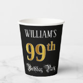 99e verjaardag — Fancy script, Faux Gold look Papieren Bekers (Voorkant)