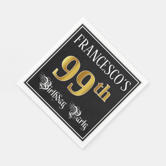 99e verjaardag — Fancy script, Faux Gold look Servet (Hoek)