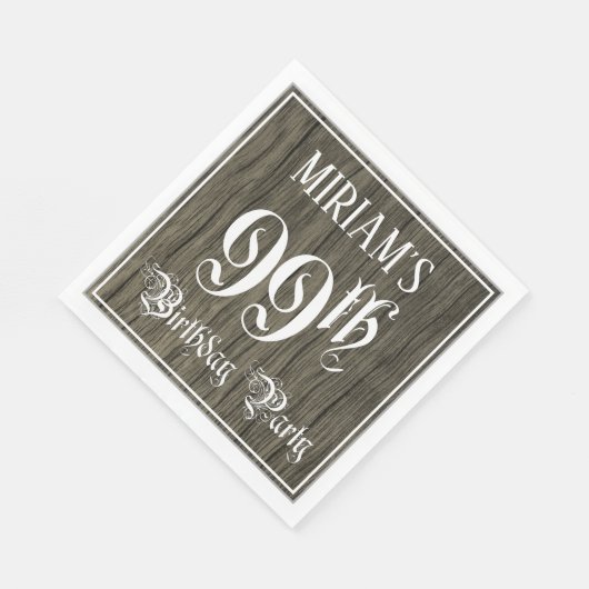 99e verjaardag — Fancy script, kijk op hout Servet (Hoek)