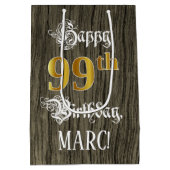 99e verjaardag: Faux Gold look & Faux Wood Pattern Medium Cadeauzakje (Achterkant)