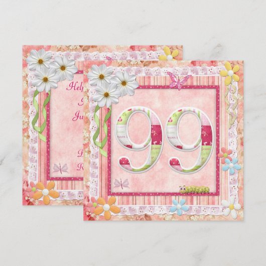 99e verjaardag feest scrapbooking stijl kaart (Voorkant / Achterkant)