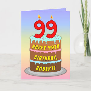 99e verjaardag — Fun Cake & Candles, w/ Eigen naam Kaart