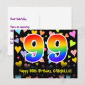 99e verjaardag: Fun Hearts-patroon, Regenboog 99 Briefkaart (Voorkant / Achterkant)