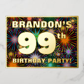 99e verjaardag — Fun, kleurrijke Fireworks look Folie Uitnodiging (Voorkant)