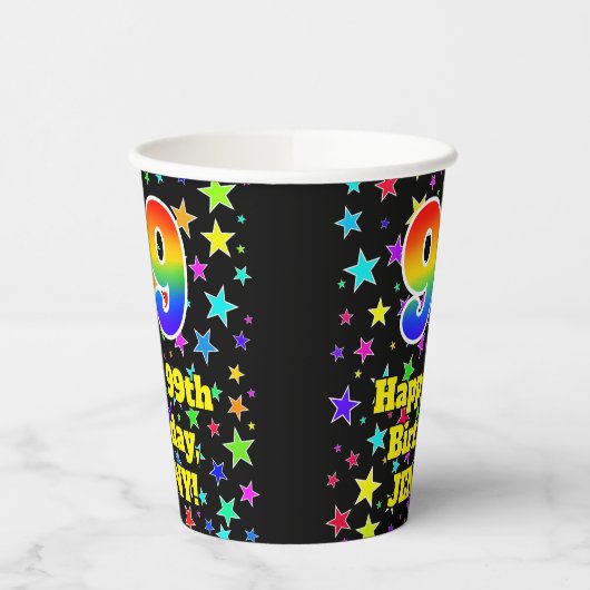 99e verjaardag: Fun Stars Pattern en Rainbow 99 Papieren Bekers (Links)