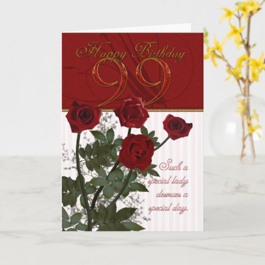 99e verjaardag Kaart met Rozen (Gele Bloem)