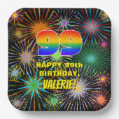 99e verjaardag: Kleurrijk, gevierd vuurwerk Papieren Bordje (Voorkant)