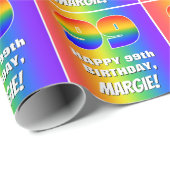 99e verjaardag: kleurrijk, vun regenboogpatroon #  cadeaupapier (Rol Hoek)