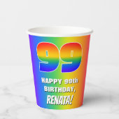 99e verjaardag: kleurrijk, vun regenboogpatroon # papieren bekers (Achterkant)