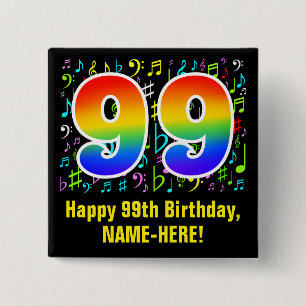99e verjaardag: Kleurrijke muzieksymbolen, regenbo Vierkante Button 5,1 Cm