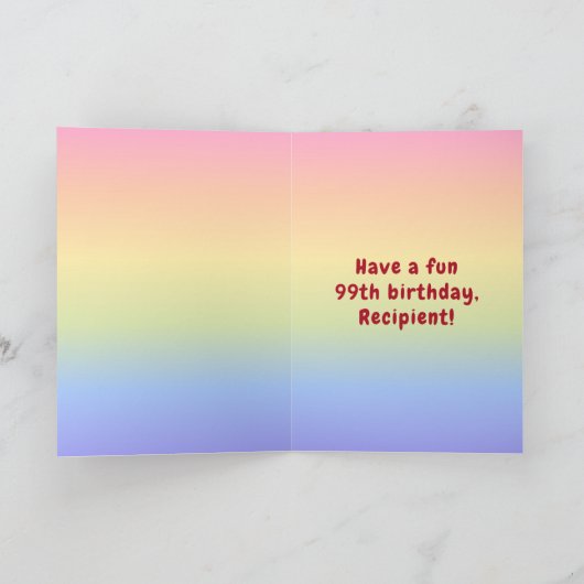 99e verjaardag: kleurrijke regenboog # 99, Naam va Kaart (Binnen)