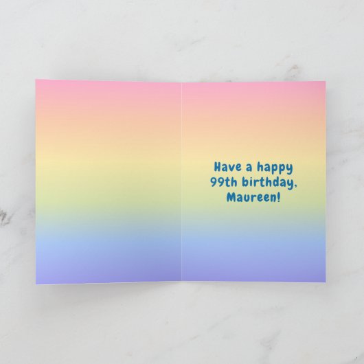 99e verjaardag: kleurrijke regenboog # 99, Naam va Kaart (Binnen)
