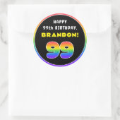 99e verjaardag: kleurrijke regenboog # 99, Naam va Ronde Sticker (Tas)