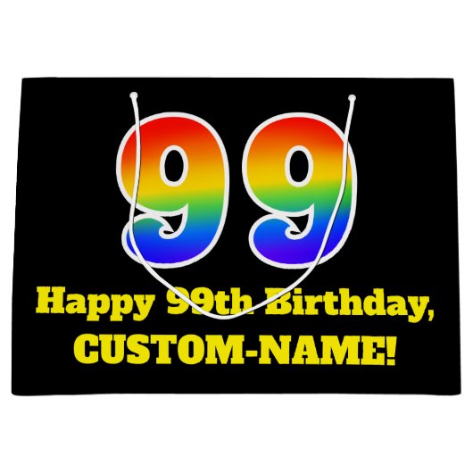 99e verjaardag ~ Leuk, Kleurrijk, Levendig, Regenb Groot Cadeauzakje (Voorkant)