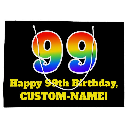 99e verjaardag ~ Leuk, Kleurrijk, Levendig, Regenb Groot Cadeauzakje (Achterkant)