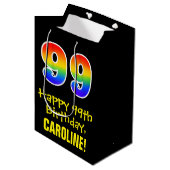 99e verjaardag: Leuk, Vet, Kleurrijk, Regenboog "9 Medium Cadeauzakje (Voorkant Gekanteld)