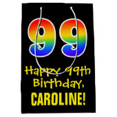 99e verjaardag: Leuk, Vet, Kleurrijk, Regenboog "9 Medium Cadeauzakje (Voorkant)