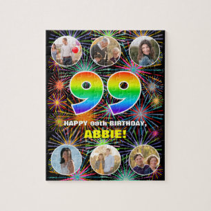 99e verjaardag: Leuke regenboog #, aangepaste naam Legpuzzel