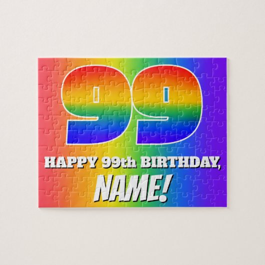 99e verjaardag — Meerkleurig regenboogpatroon "99" Legpuzzel (Horizontaal)