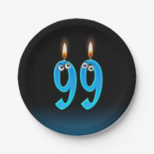 99e verjaardag met aangestoken kaarsnummers papieren bordje