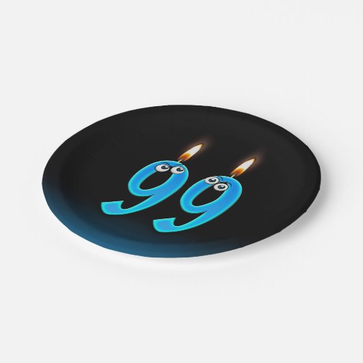 99e verjaardag met aangestoken kaarsnummers papieren bordje (Gekanteld)