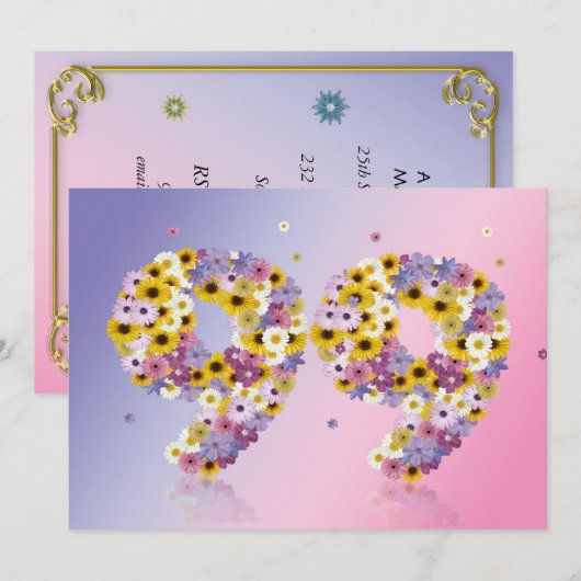 99e verjaardag, met bloembranen kaart (Voorkant / Achterkant)