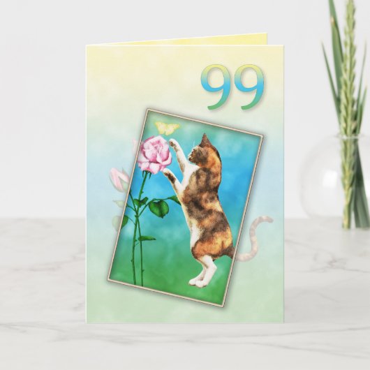 99e verjaardag met een speelse kat kaart (Voorkant)