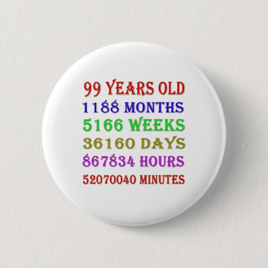 99e verjaardag Mijlpalen Ronde Button 5,7 Cm (Voorkant)
