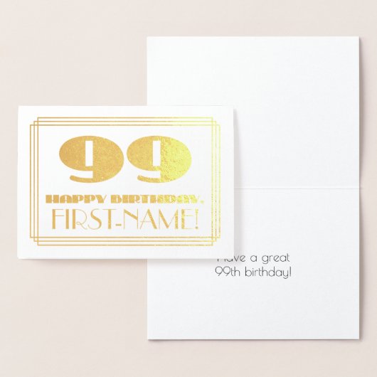 99e verjaardag; naam + Art Deco geïnspireerd look Folie Kaarten (Display)
