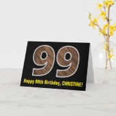 99e verjaardag: Naam + Faux Wood Grain Patroon "99 Kaart (Gele Bloem)