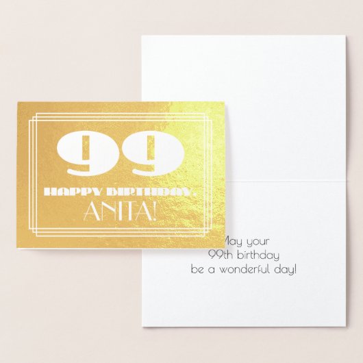 99e verjaardag: Naam + Kunstdeco Geïnspireerde loo Folie Kaarten (Display)