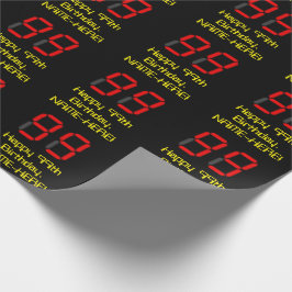 99e verjaardag: Red Digital Clock Style "99" + naa Cadeaupapier