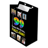 99e verjaardag: Regenboog "99", aangepaste foto's Medium Cadeauzakje (Voorkant Gekanteld)