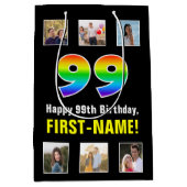 99e verjaardag: Regenboog "99", aangepaste foto's Medium Cadeauzakje (Voorkant)