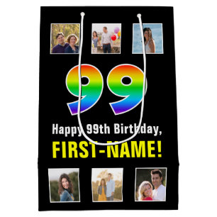 99e verjaardag: Regenboog "99", aangepaste foto's  Medium Cadeauzakje