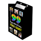 99e verjaardag: Regenboog "99", aangepaste foto's Medium Cadeauzakje (Achterkant Gekanteld)